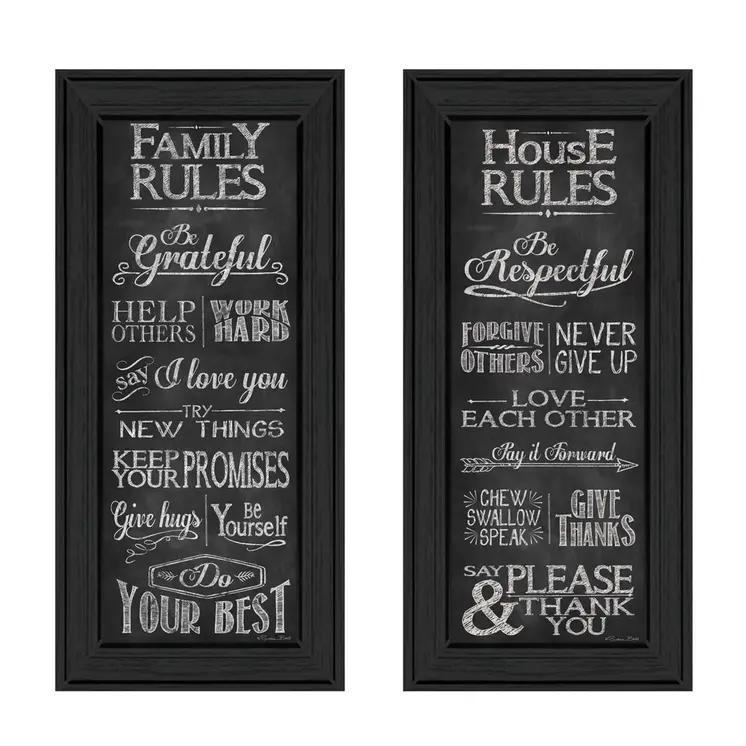 Set Of Two Family and House Rules Black Framed Print Wall Art