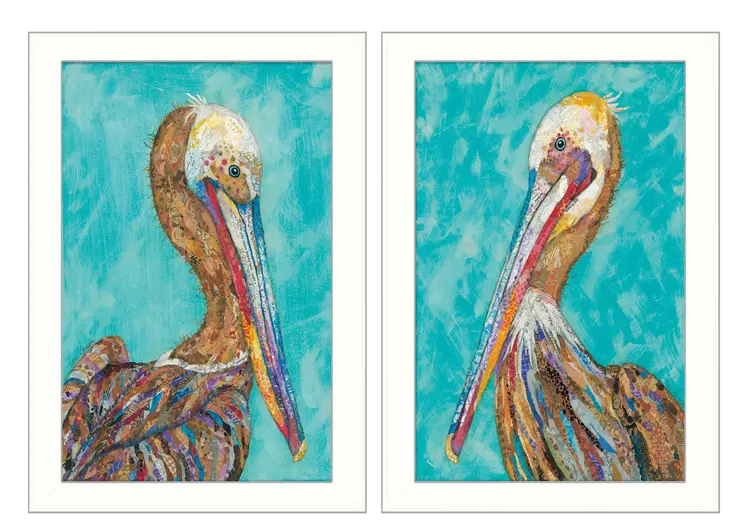 Set Of Two Pelicans White Framed Print Wall Art
