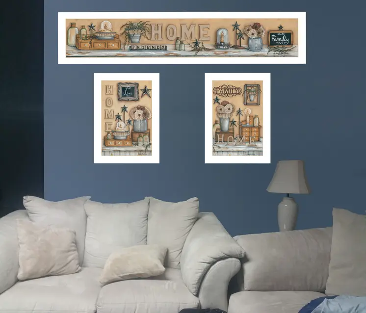 Set Of Three Where Family and Friends Gather 2 White Framed Print Wall Art