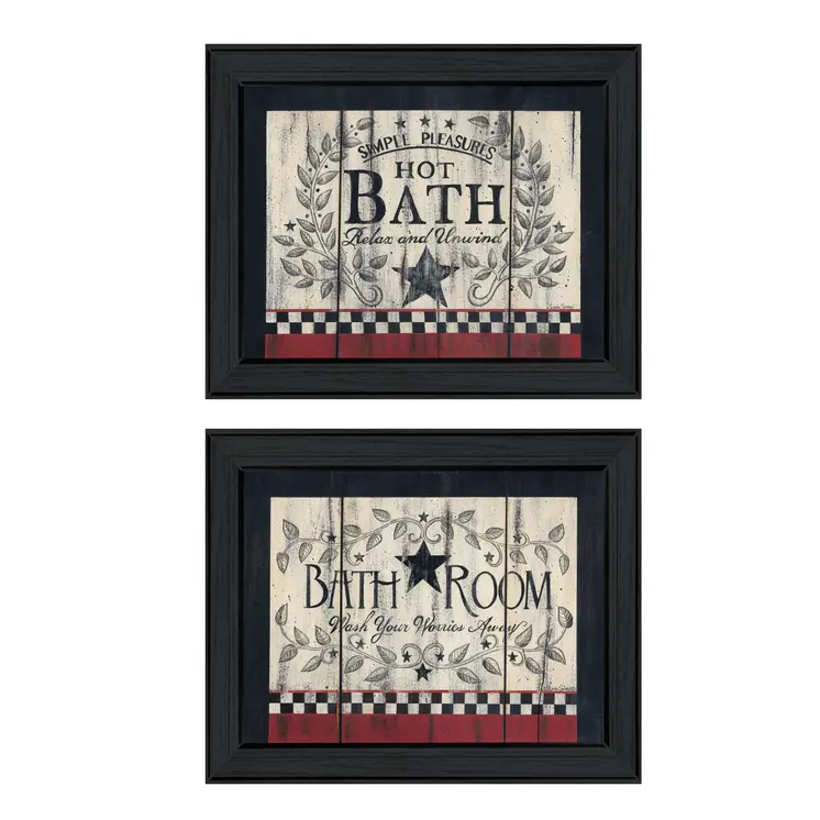 Set Of Two Hot Bath 7 Black Framed Print Bathroom Wall Art