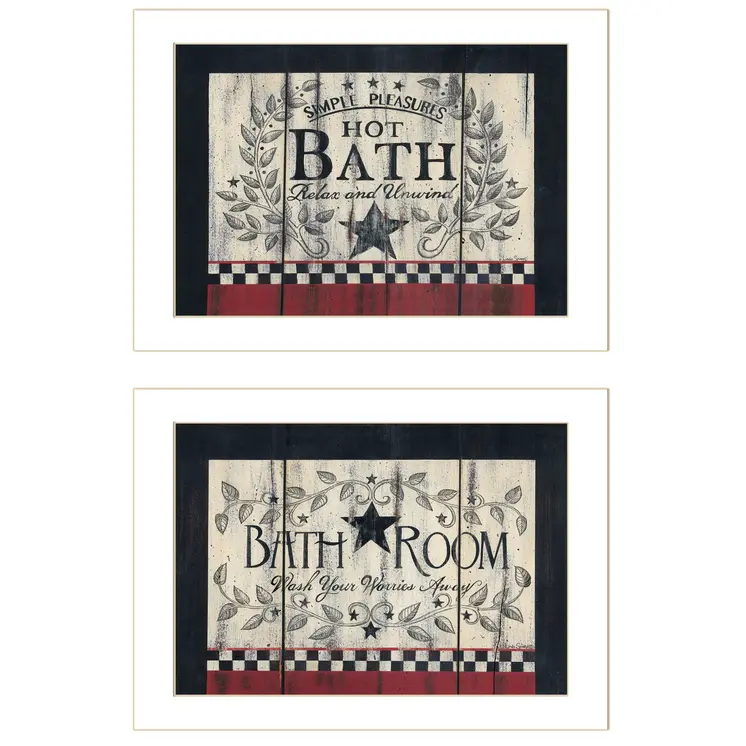 Set Of Two Hot Bath 3 White Framed Print Bathroom Wall Art