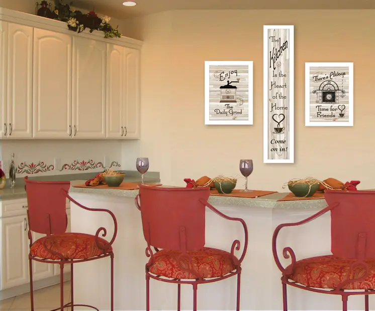 Set Of Three The Kitchen Collection I 4 White Framed Print Kitchen Wall Art