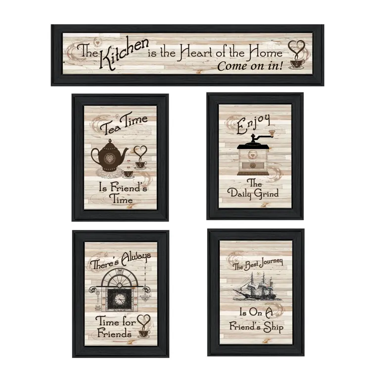 Set Of Five Kitchen Friendship Collection II 2 Black Framed Print Kitchen Wall Art