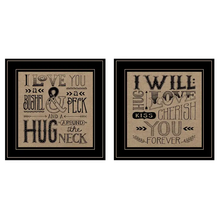 Set Of Two Hugs or Forever 2 Black Framed Print Wall Art