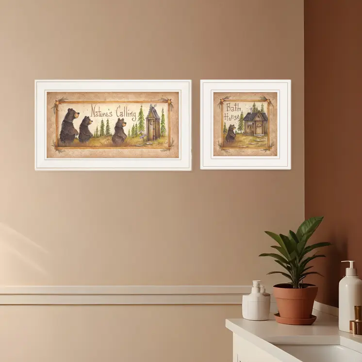 Set Of Two Natures or Bath 1 White Framed Print Bathroom Wall Art