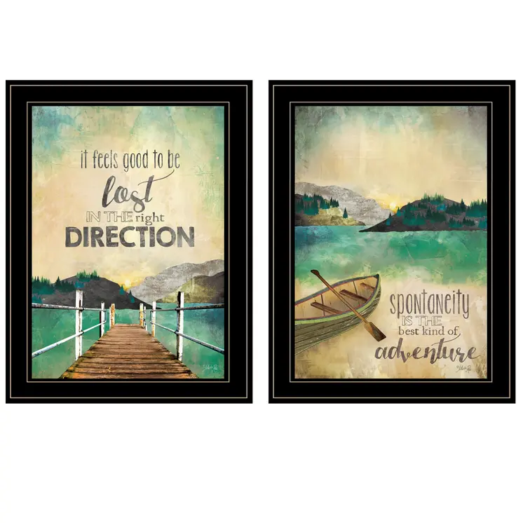 Set Of Two Right Direction or Adventure 2 Black Framed Print Wall Art
