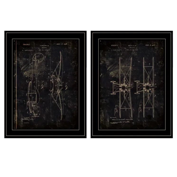 Set Of Two Airplane Patent I and II 2 Black Framed Print Wall Art