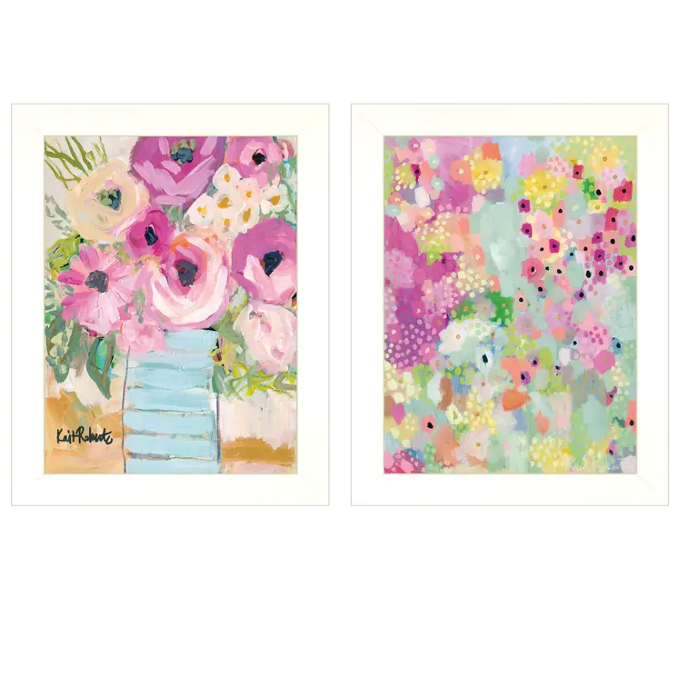 Set Of Two Floral Designs White Framed Print Wall Art