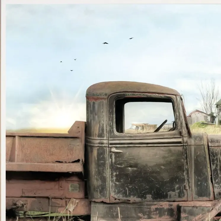 Set Of Two Vintage Farm Trucks 1 White Framed Print Wall Art