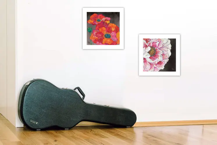 Set Of Two Blooms on Black 1 White Framed Print Wall Art