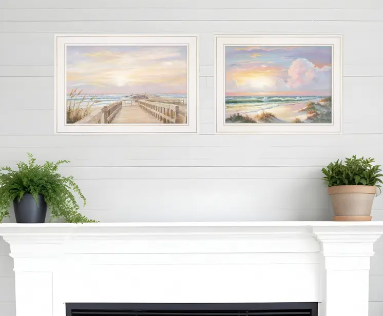 Set Of Two Sunrise Sunset 2 White Framed Print Wall Art