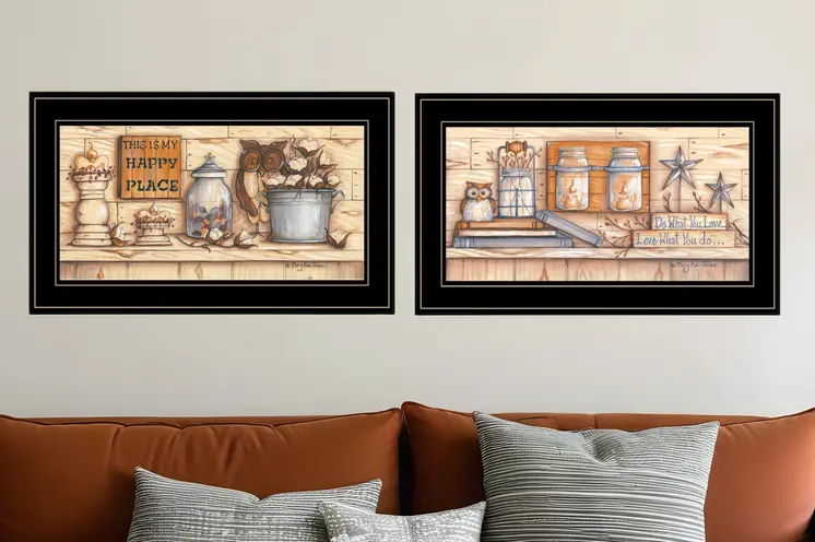 Set Of Two My Happy Place 2 Black Framed Print Wall Art