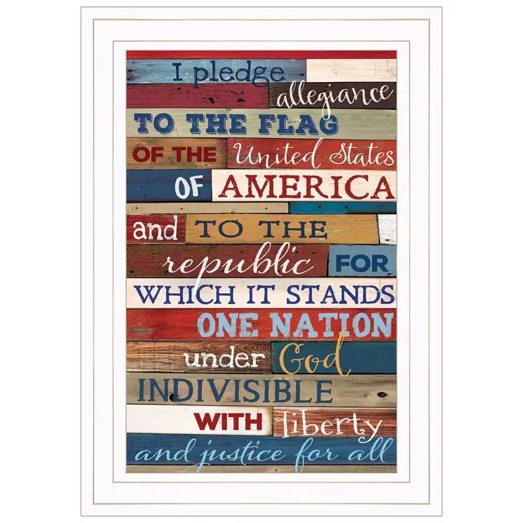 Red White and Blue Pledge Of Allegiance White Framed Print Wall Art