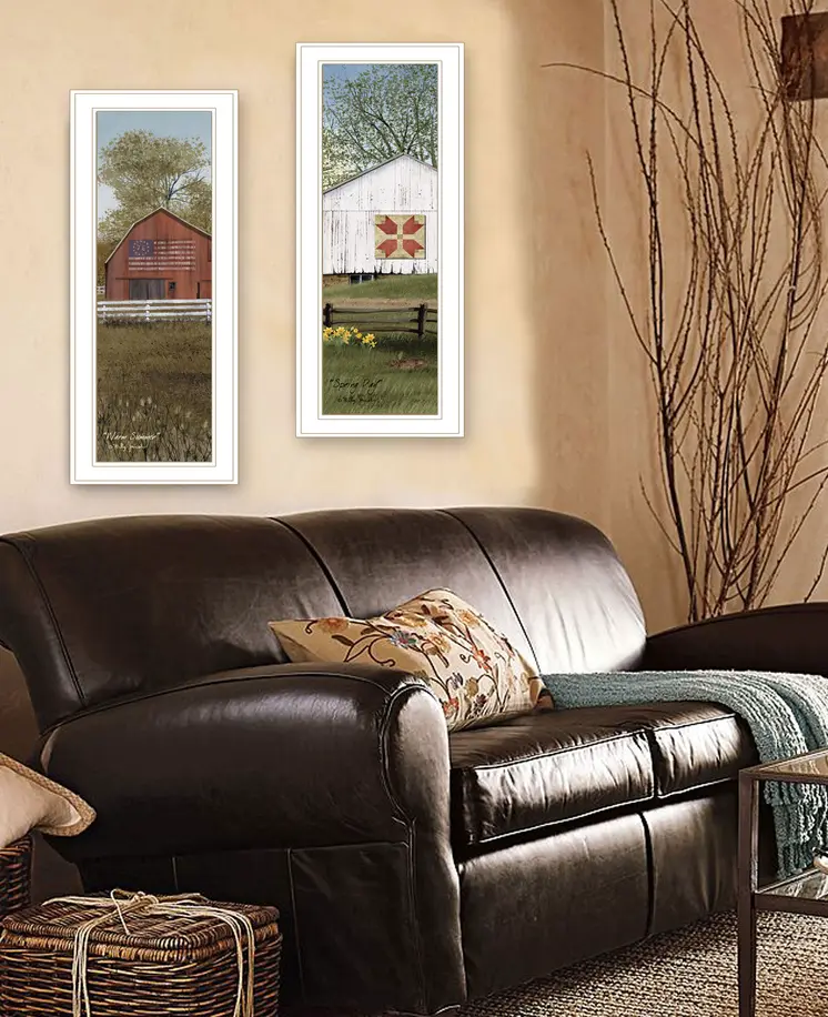 Set Of Two Country Barns 1 White Framed Print Wall Art