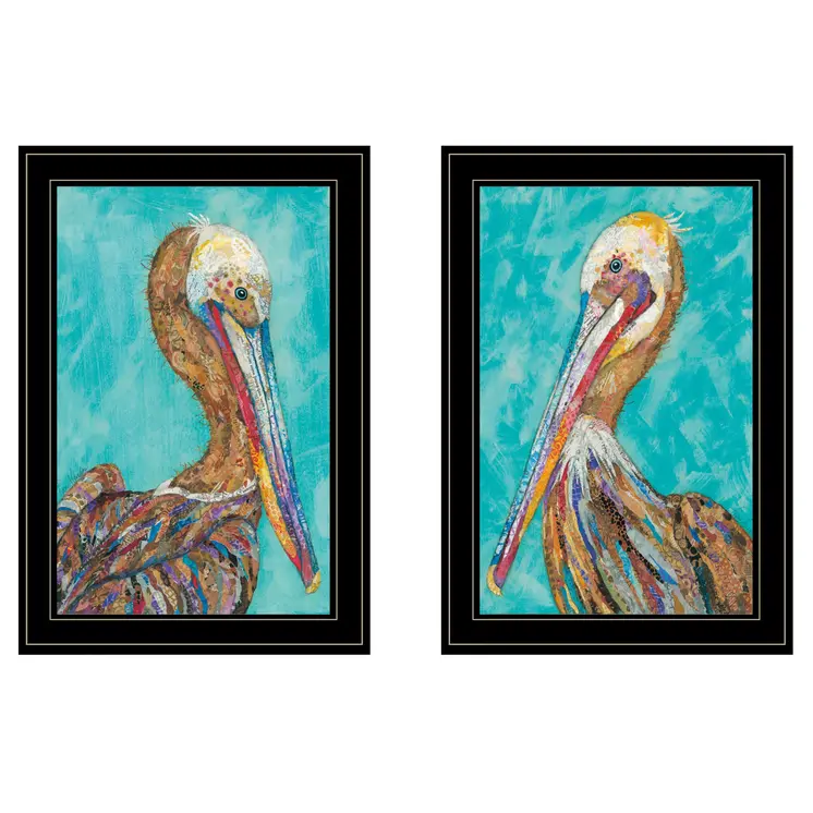 Set Of Two Pelicans Teal Black Framed Print Wall Art