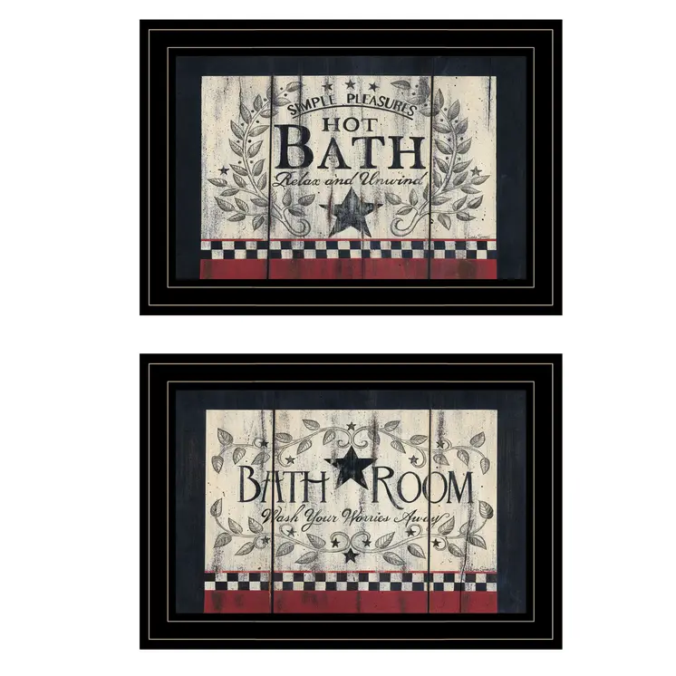 Set Of Two Hot Bath Black Framed Print Bathroom Wall Art