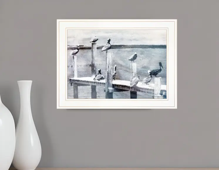 Birds on a Pier 2 White Framed Print Kitchen Wall Art