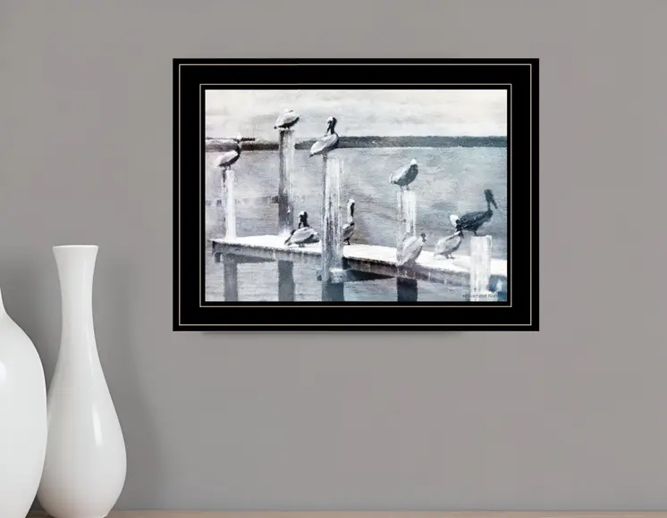 Birds on a Pier 3 Black Framed Print Kitchen Wall Art