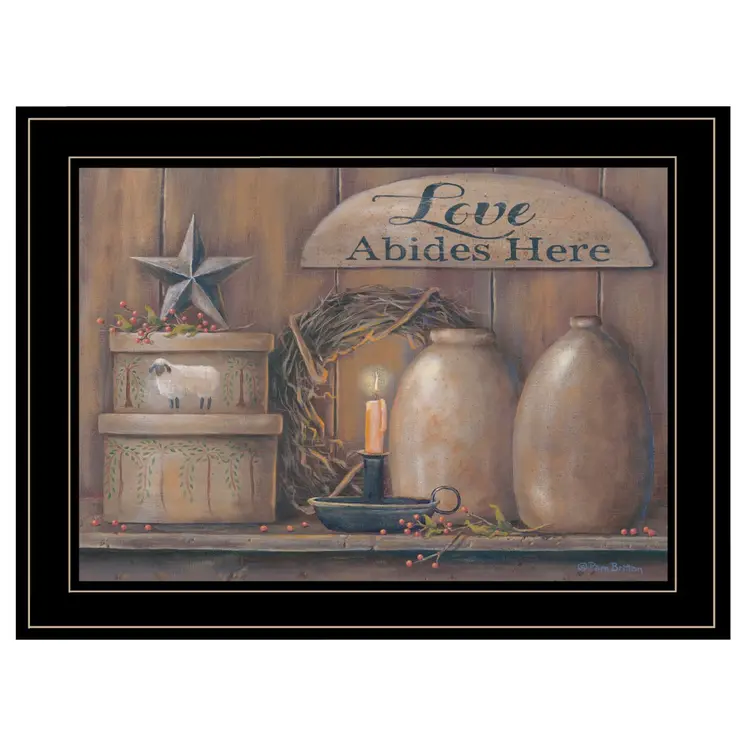 Love Abides Here Shelf 3 Black Framed Print Wall Art