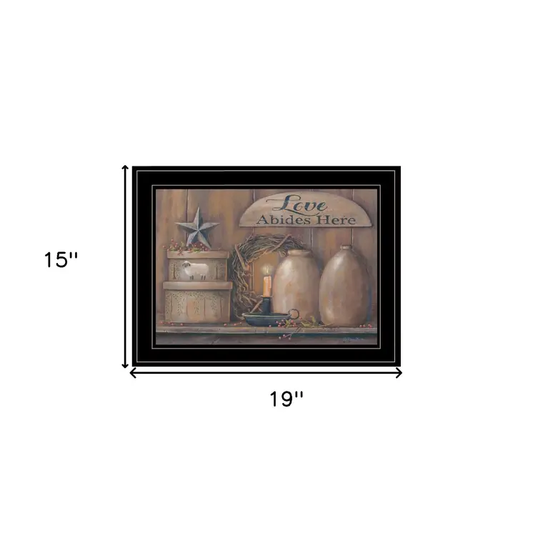 Love Abides Here Shelf 3 Black Framed Print Wall Art