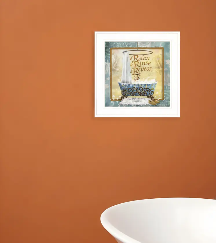 Relax Rinse Repeat 1 White Framed Print Bathroom Wall Art