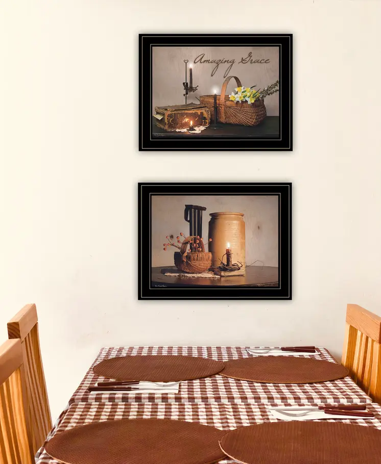 Set Of Two Amazing Grace 6 Black Framed Print Kitchen Wall Art