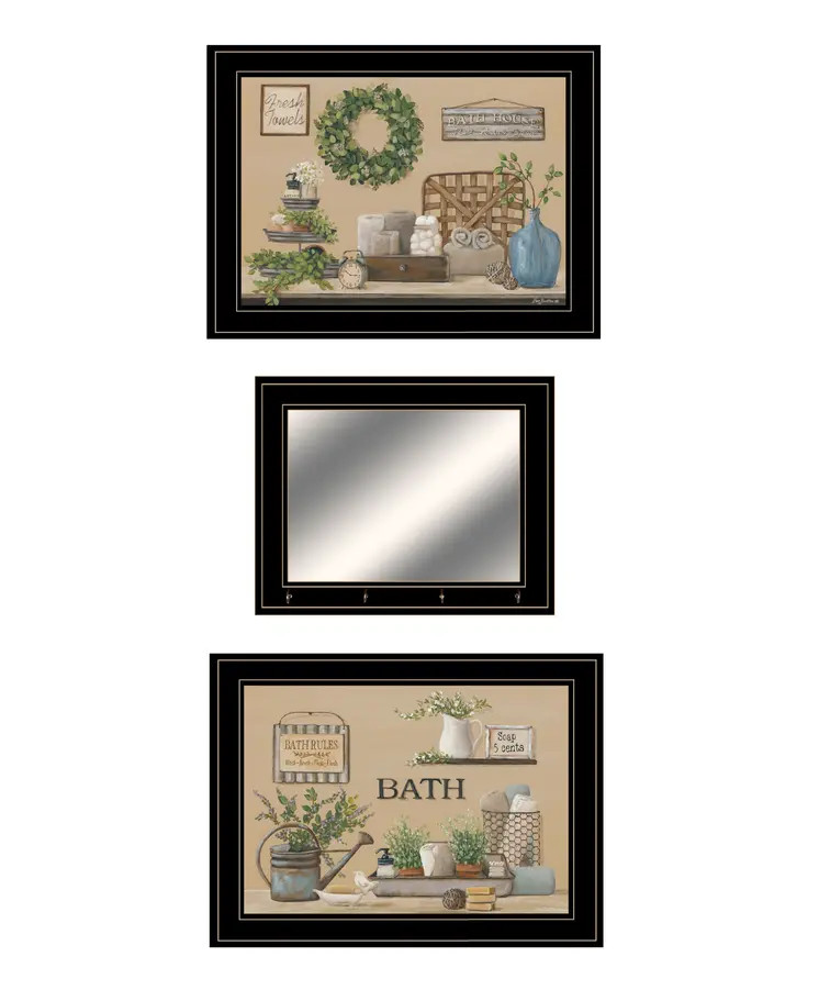 Set Of Three Bath Time 2 Black Framed Print Bathroom Wall Art