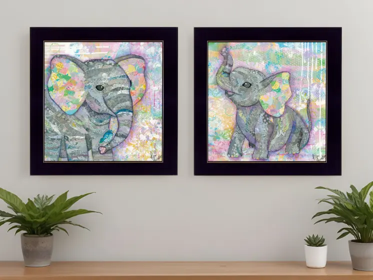 Set Of Two Elephant I and II 3 Black Framed Print Wall Art