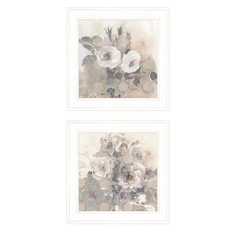 Set Of Two Transitional Blooms 1 White Framed Print Wall Art