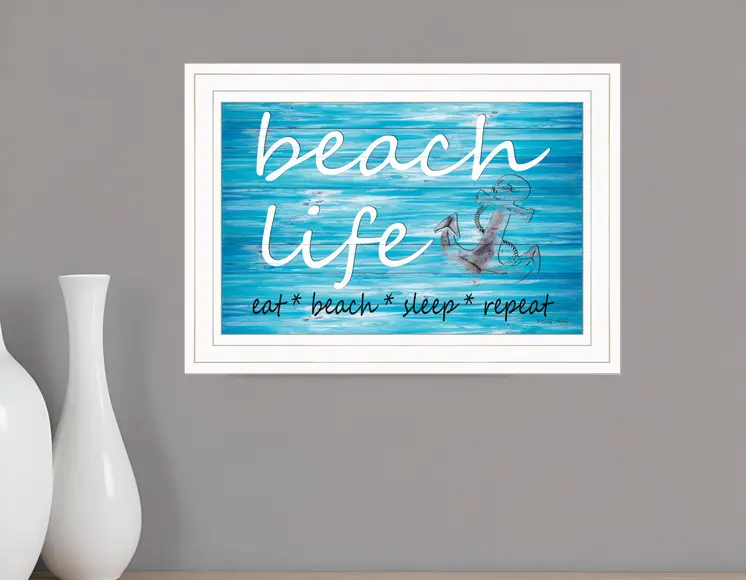 Beach Life 1 White Framed Print Wall Art