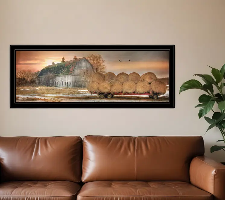 Sunset on the Farm 2 Black Framed Print Wall Art