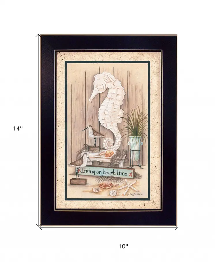 Living on Beach Time Black Framed Print Wall Art