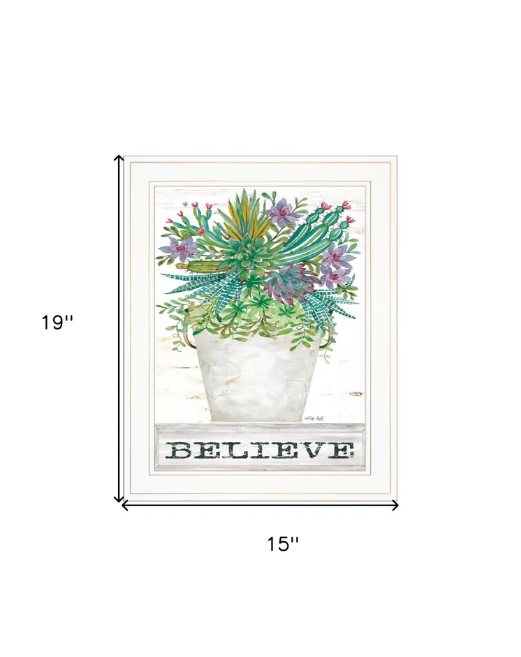 Believe Succulents White Framed Print Wall Art