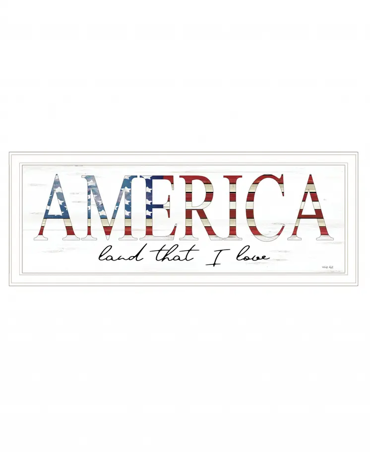 America Land that I Love Flag Print White Framed Print Wall Art