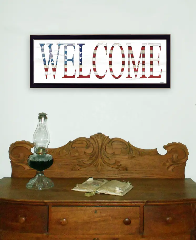 Patriotic Welcome Sign Black Framed Print Wall Art