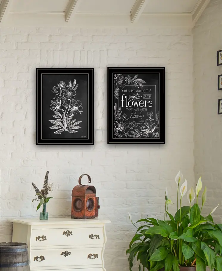 Set Of Two Vintage Flowers in Bloom Black Framed Print Wall Art