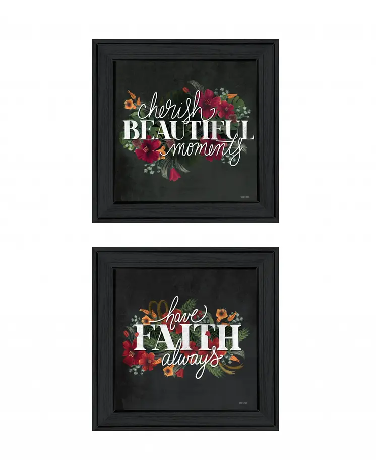 Set Of Two Cherish and Have Faith 1 Black Framed Print Wall Art