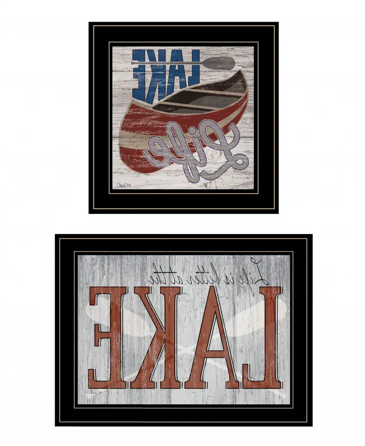 Set Of Two Lake Life is Better 2 Black Framed Print Wall Art