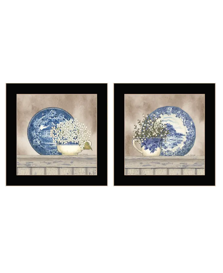 Set Of Two The Farmhouse Blues Black Framed Print Wall Art
