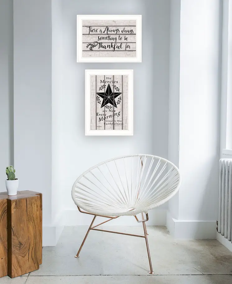 Set Of Two His Mercies and Thankful 1 White Framed Print Wall Art