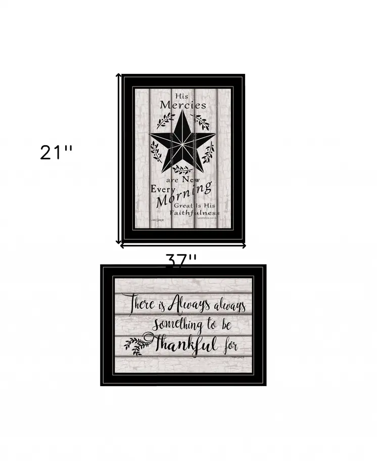 Set Of Two His Mercies and Thankful 2 Black Framed Print Wall Art