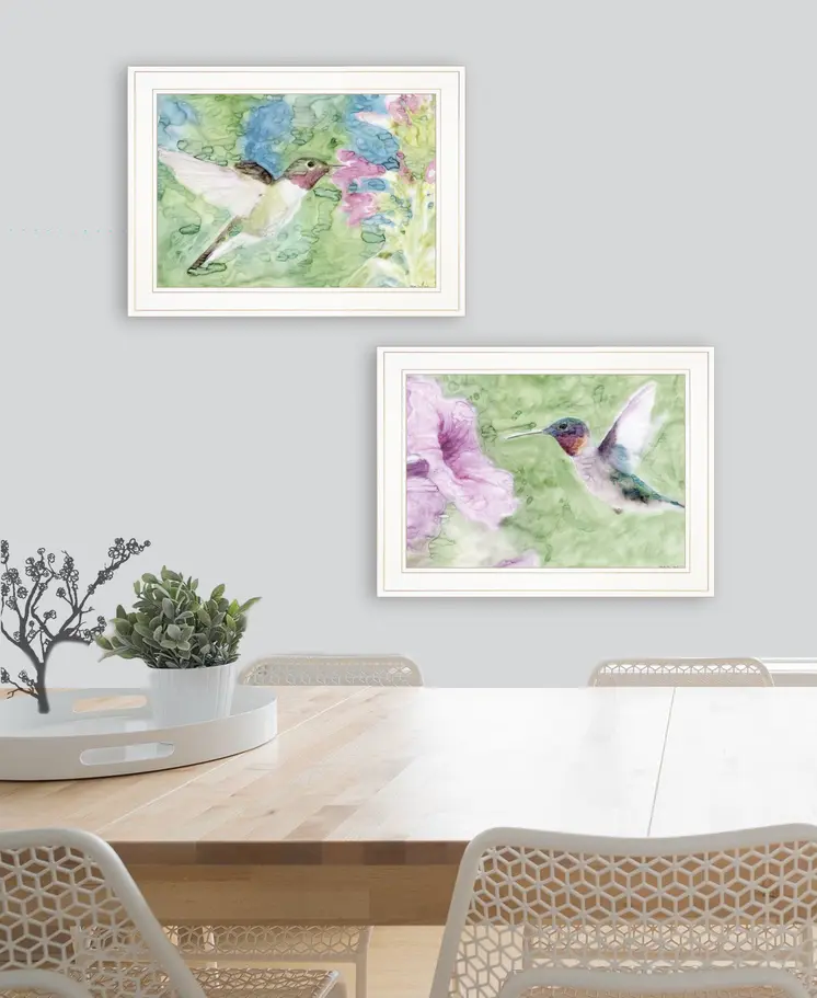 Set Of Two Humming Bird 1 and 2 White Framed Print Wall Art
