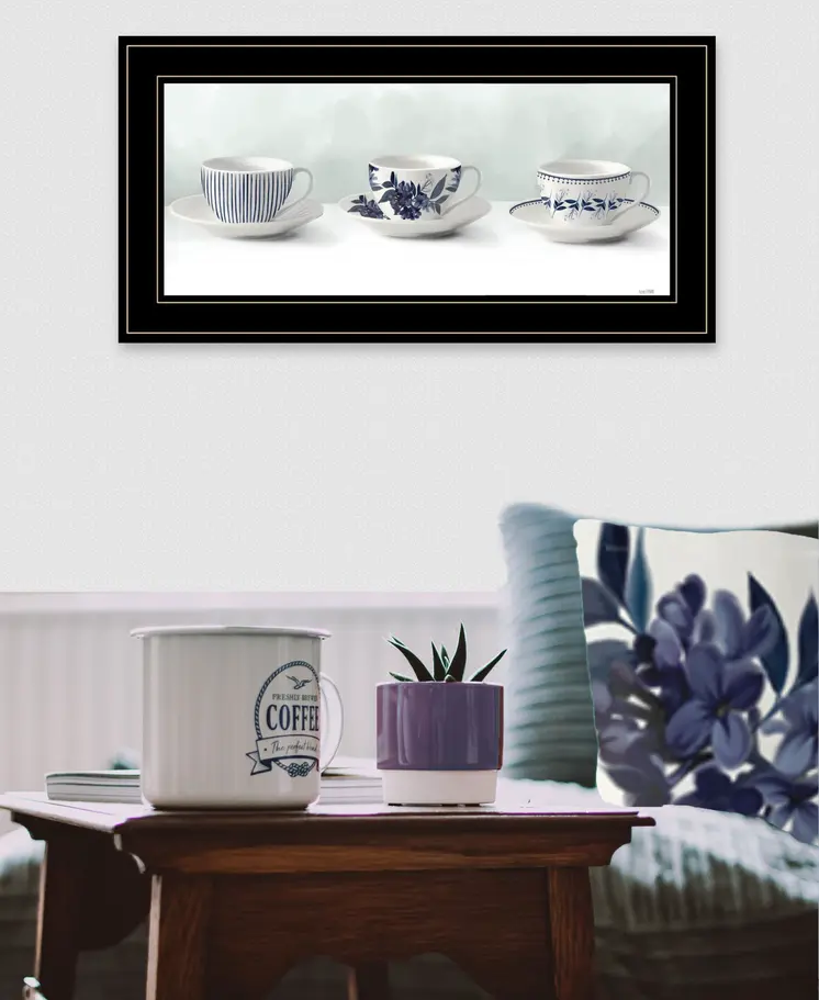 Cups and Saucers 3 Black Framed Print Wall Art
