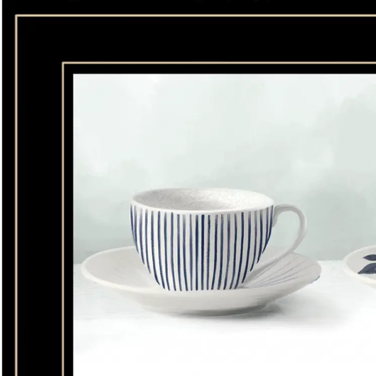 Cups and Saucers 3 Black Framed Print Wall Art