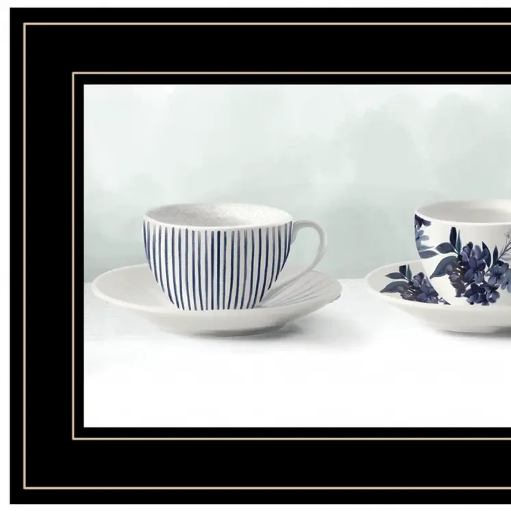 Cups and Saucers 3 Black Framed Print Wall Art