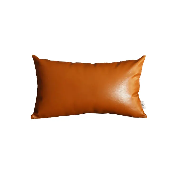 Set of Four 12" X 20" Brown Faux Leather Lumbar Throw Pillow Covers