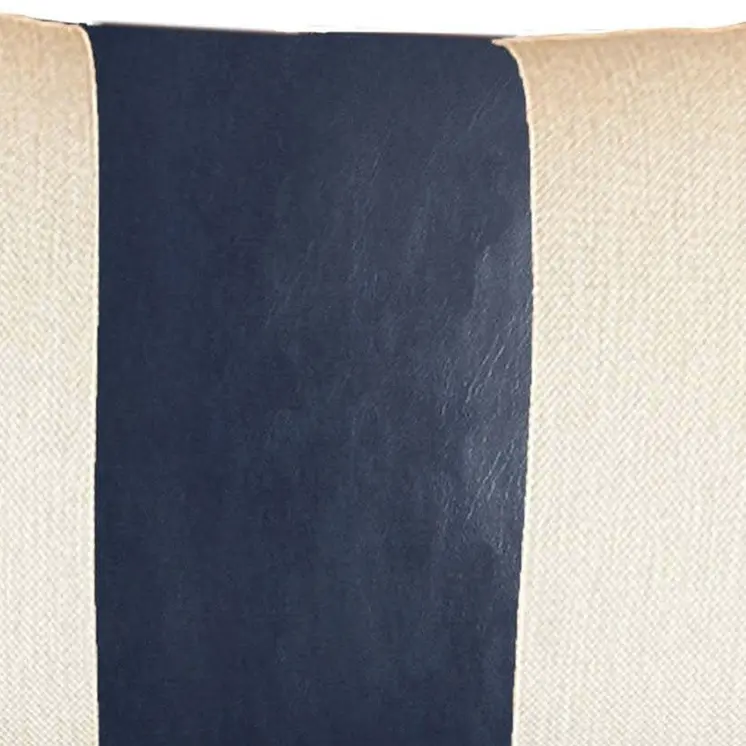 Set Of Two 12" X 20" Navy Blue and Ivory Faux Leather Zippered Pillow Cover