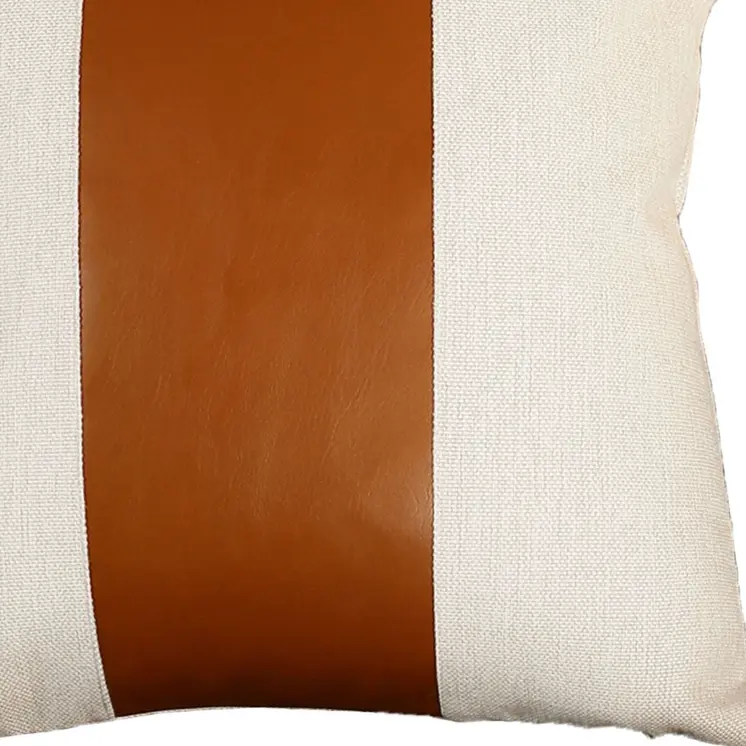 Set of Two 17" Brown And Ivory Faux Leather Throw Pillow Covers