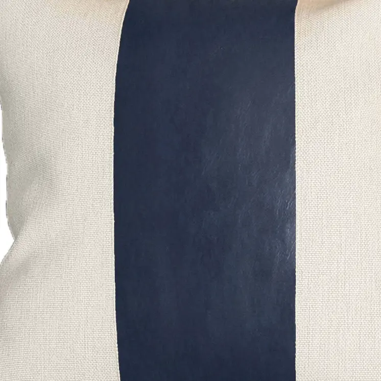 Set Of Four 17" X 17" Navy Blue and Ivory Faux Leather Zippered Pillow Cover