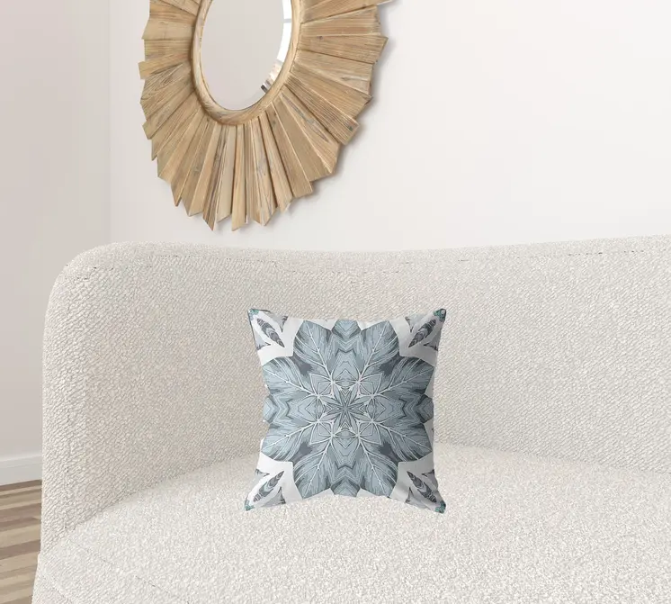 16" Blue Floral Forest Zippered Suede Throw Pillow